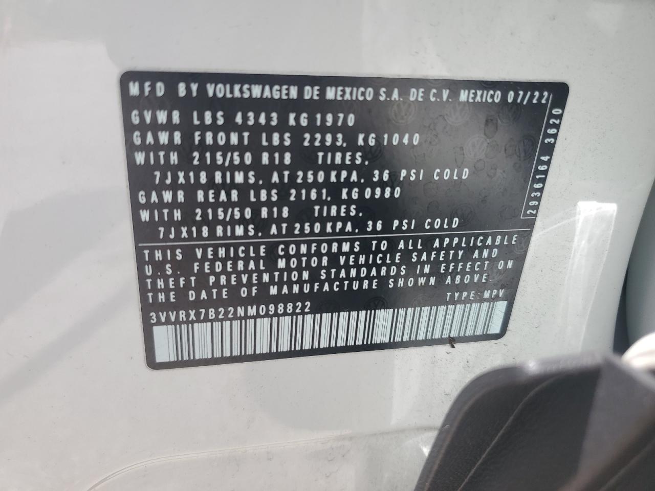 3VVRX7B22NM098822 2022 Volkswagen Taos Se