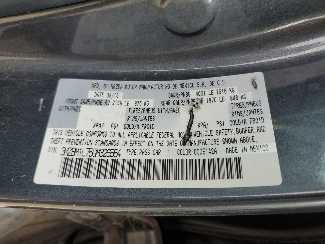 3MZBM1L75GM326554 2016 Mazda 3 Touring