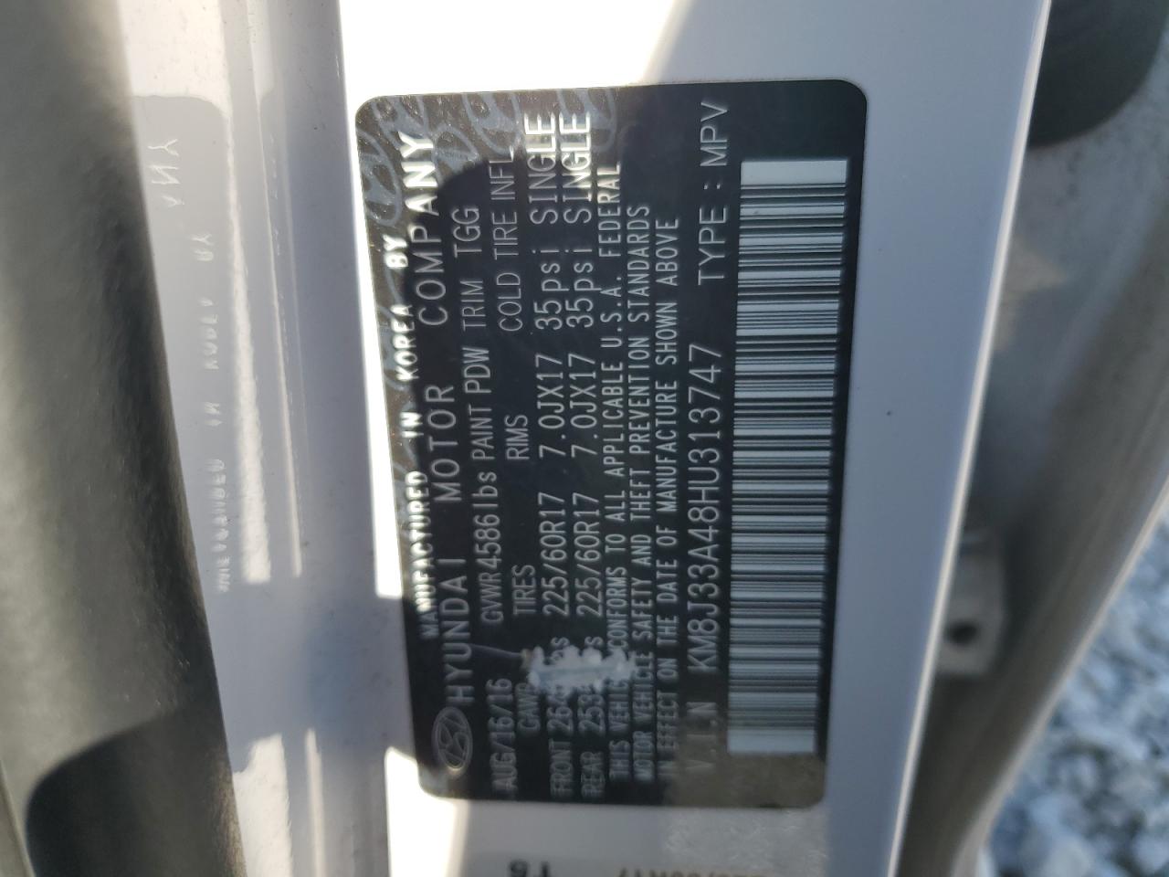 KM8J33A48HU313747 2017 Hyundai Tucson Limited