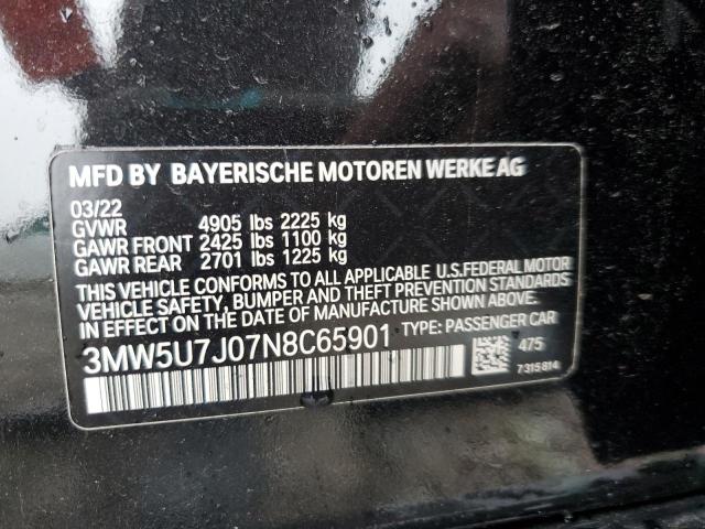 2022 BMW M340I VIN: 3MW5U7J07N8C65901 Lot: 62346164