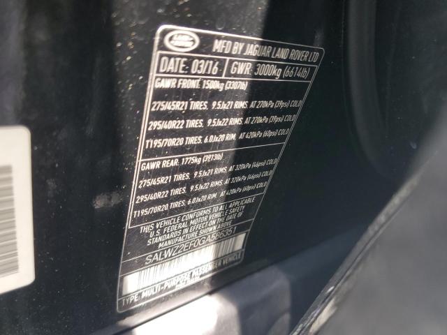 2016 Land Rover Range Rover Sport Svr VIN: SALWZ2EF0GA586351 Lot: 61744824