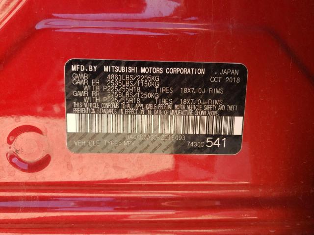 2019 MITSUBISHI OUTLANDER - JA4AD3A32KZ015093