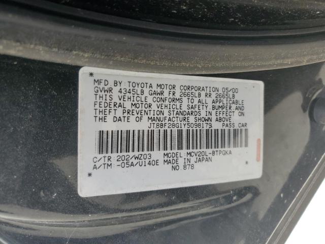 2000 Lexus Es 300 VIN: JT8BF28G1Y5098179 Lot: 61337304