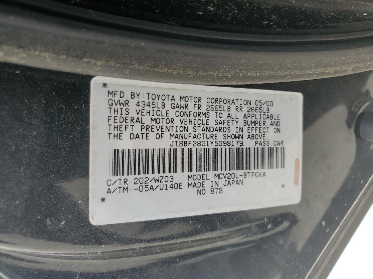 JT8BF28G1Y5098179 2000 Lexus Es 300