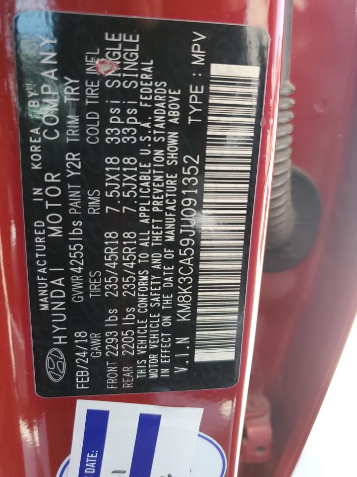 KM8K3CA59JU091352 2018 Hyundai Kona Limited