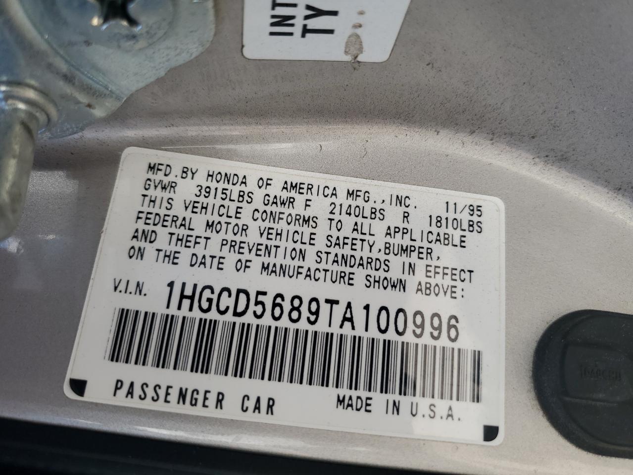 1HGCD5689TA100996 1996 Honda Accord Dx 25Th Anniversary