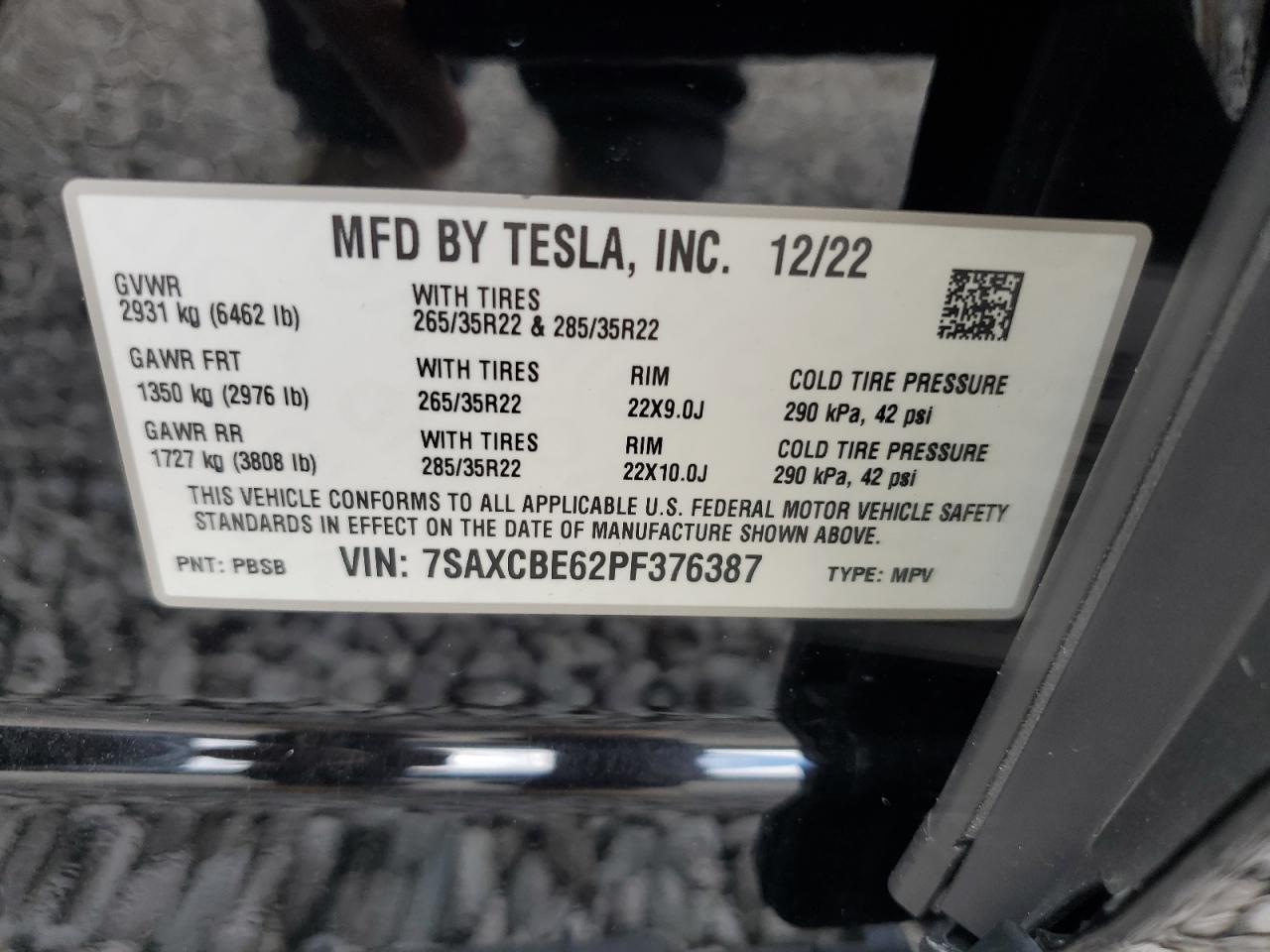 7SAXCBE62PF376387 2023 Tesla Model X