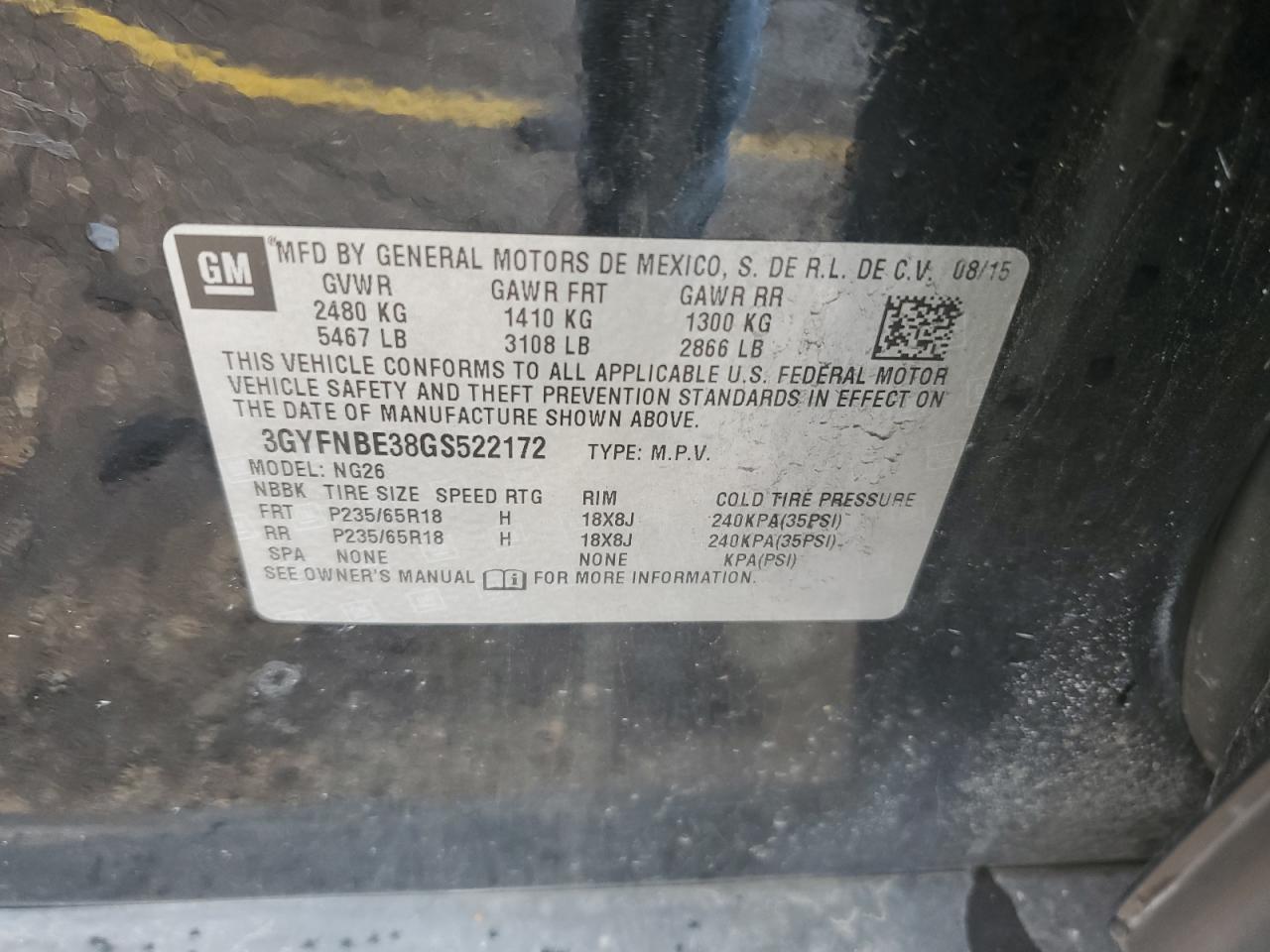 3GYFNBE38GS522172 2016 Cadillac Srx Luxury Collection