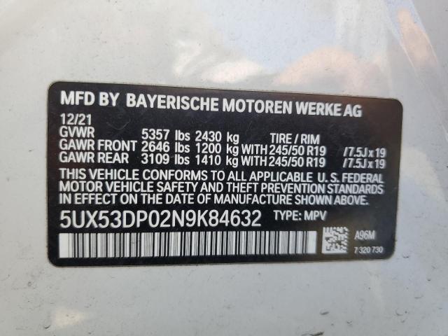 VIN 5UX53DP02N9K84632 2022 BMW X3, Xdrive30I no.13