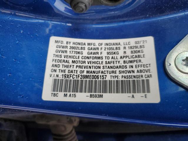2021 HONDA CIVIC EX - 19XFC1F39ME006157