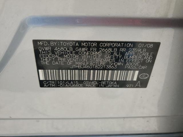 2008 Lexus Es 350 VIN: JTHBJ46G182213863 Lot: 61570844