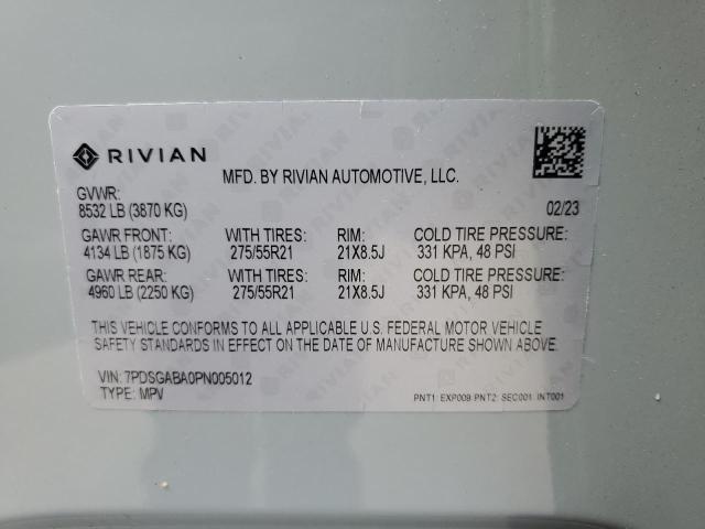 2023 Rivian R1S Adventure VIN: 7PDSGABA0PN005012 Lot: 61984604