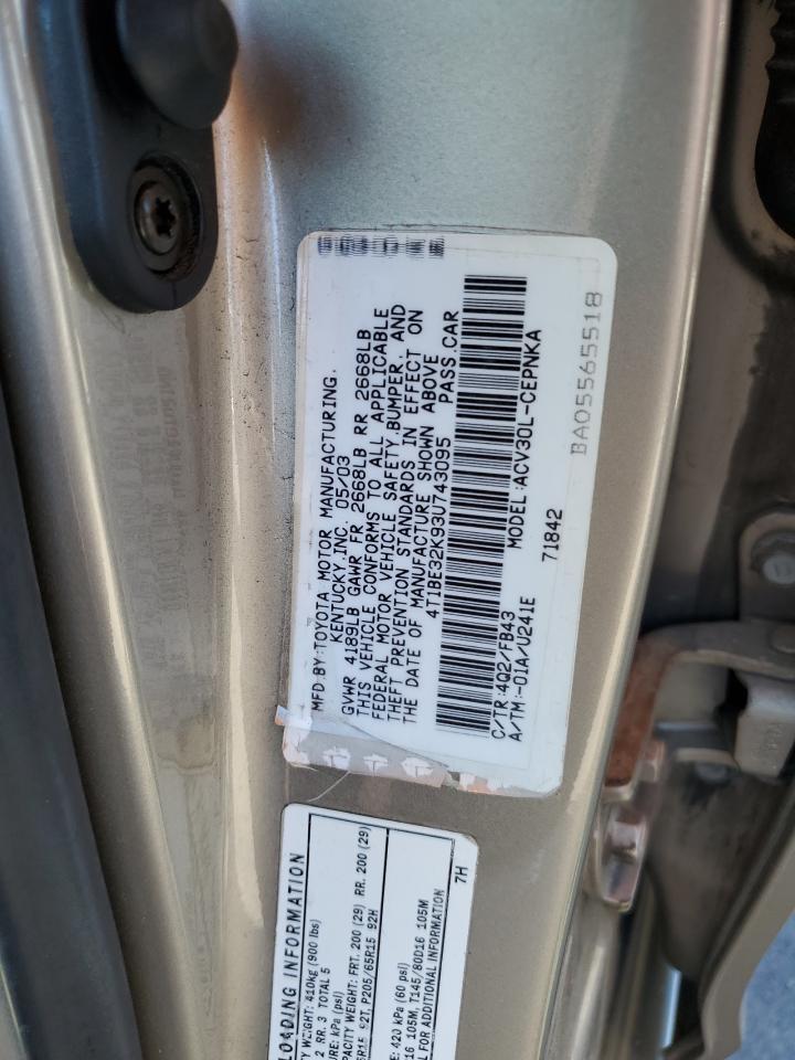 4T1BE32K93U743095 2003 Toyota Camry Le