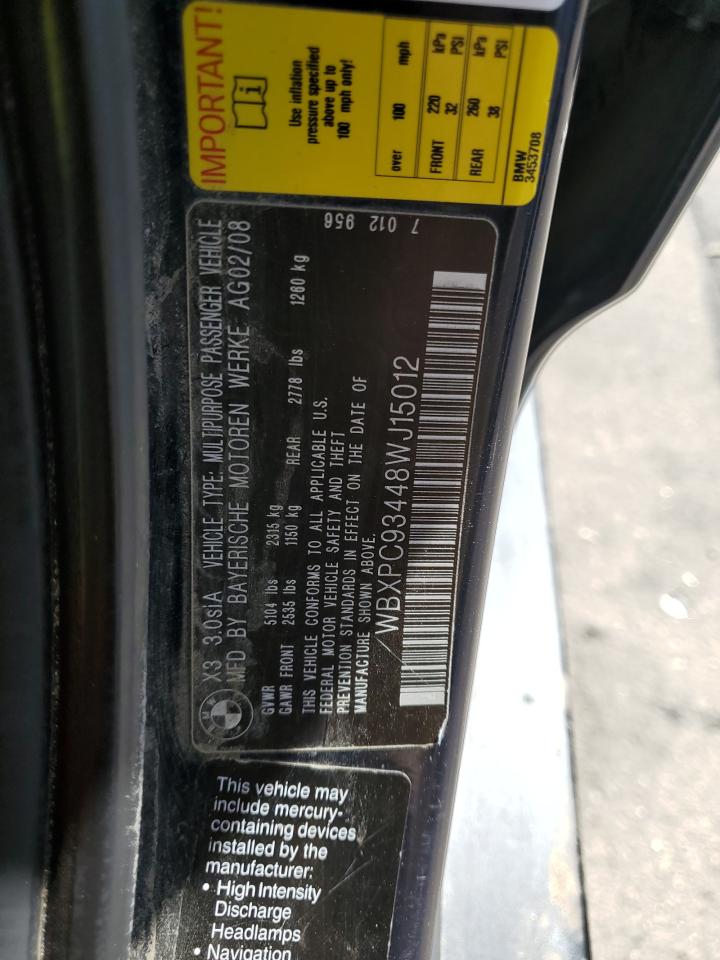 WBXPC93448WJ15012 2008 BMW X3 3.0Si