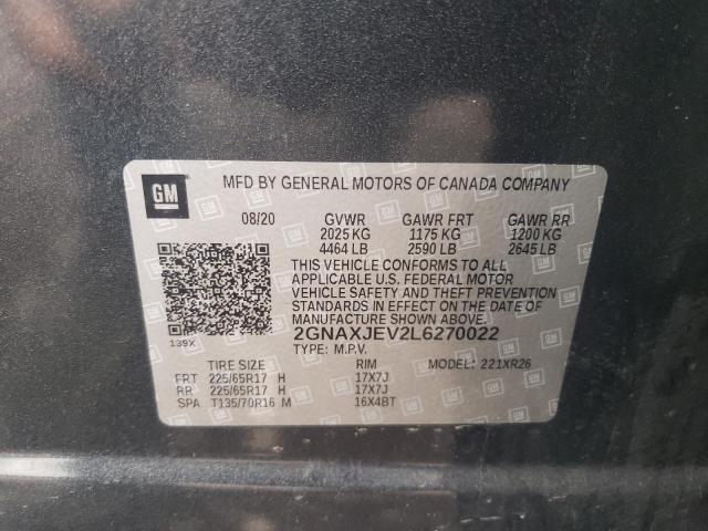 2020 CHEVROLET EQUINOX LT 2GNAXJEV2L6270022