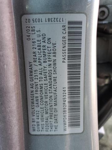 2002 Volkswagen Passat Gls VIN: WVWPD63B92P453241 Lot: 62066984