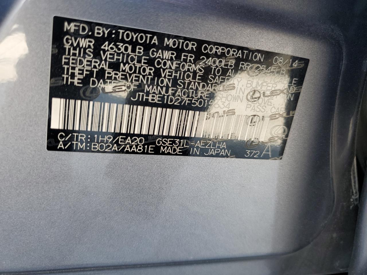 JTHBE1D27F5015634 2015 Lexus Is 350