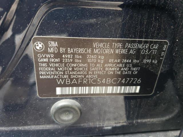 2011 BMW 528 I VIN: WBAFR1C54BC747726 Lot: 62592014