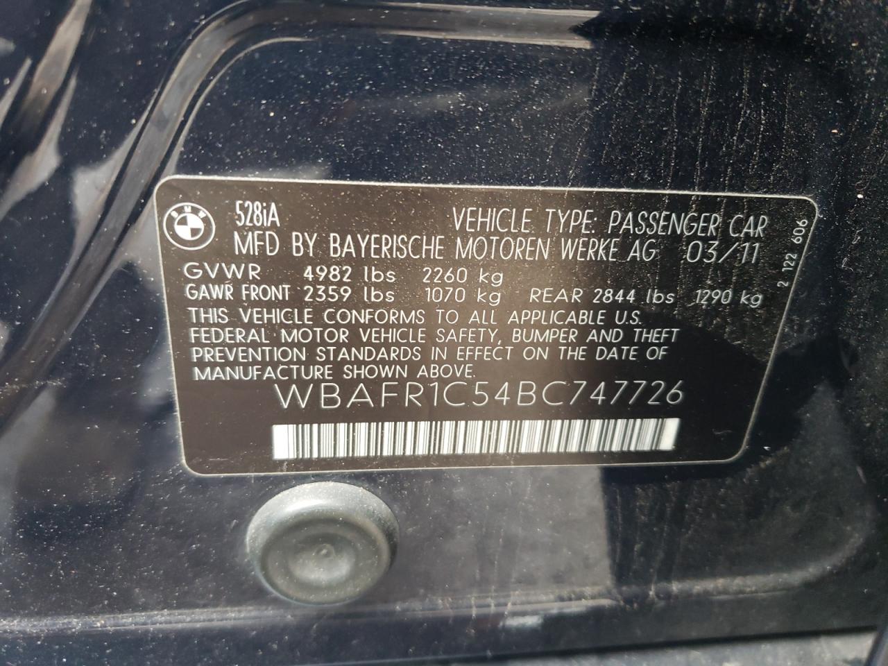 WBAFR1C54BC747726 2011 BMW 528 I