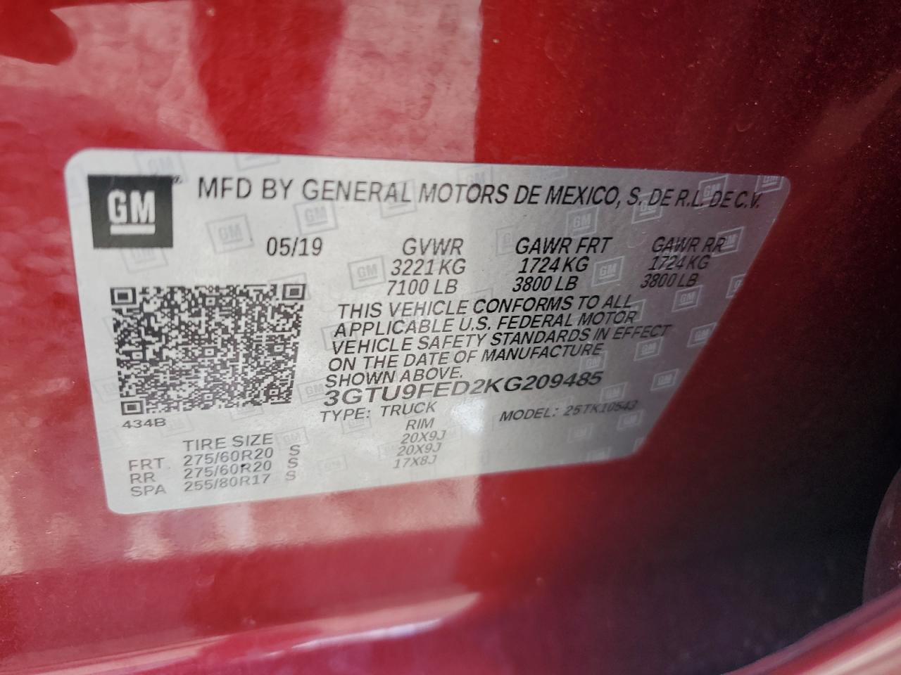 3GTU9FED2KG209485 2019 GMC Sierra K1500 Denali