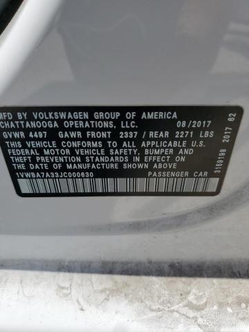 2018 Volkswagen Passat Se VIN: 1VWBA7A33JC000630 Lot: 61542764