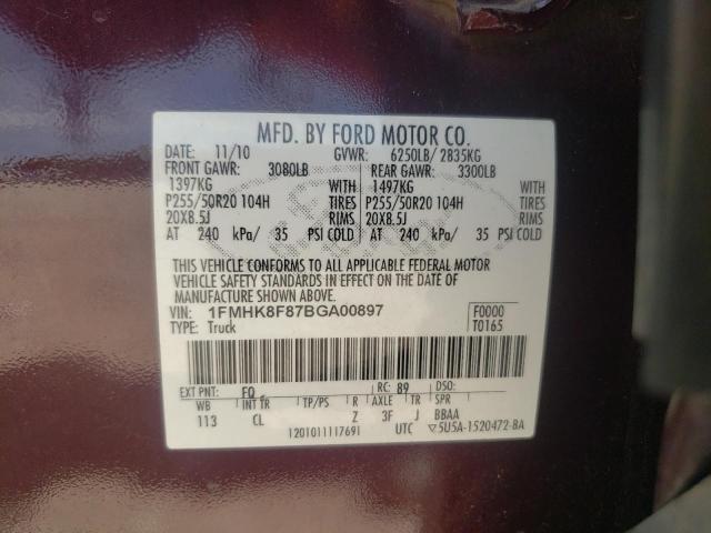 2011 Ford Explorer Limited VIN: 1FMHK8F87BGA00897 Lot: 61567614