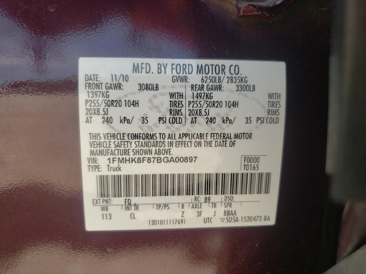 1FMHK8F87BGA00897 2011 Ford Explorer Limited