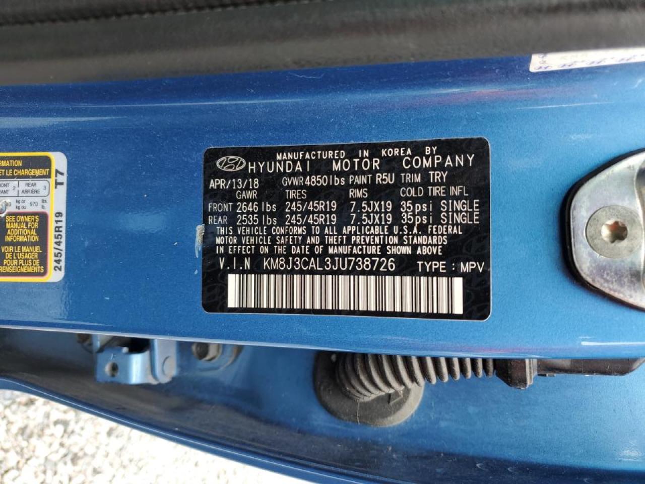 KM8J3CAL3JU738726 2018 Hyundai Tucson Sport