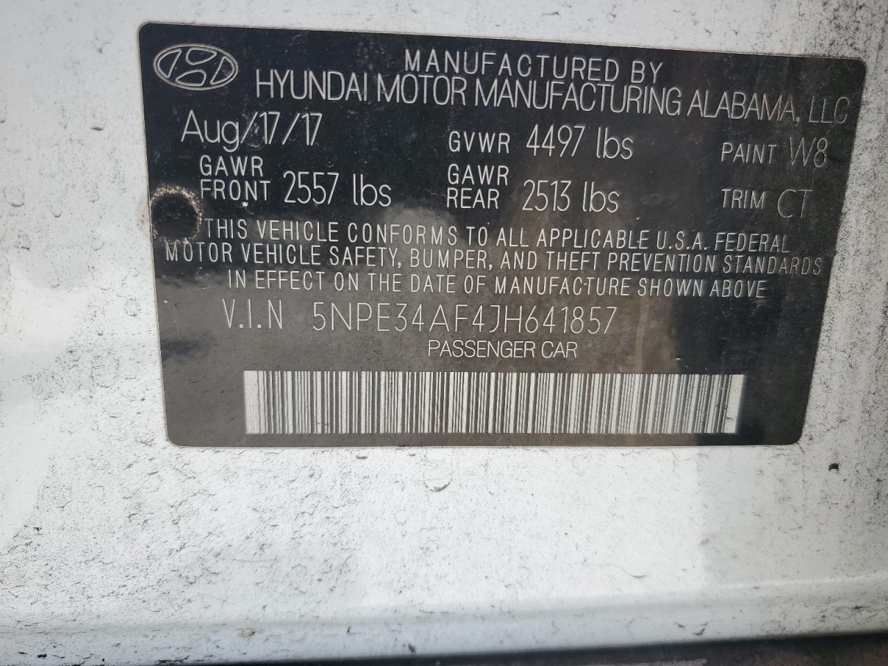 5NPE34AF4JH641857 2018 Hyundai Sonata Sport
