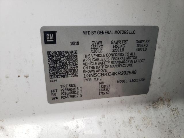 2019 Chevrolet Tahoe C1500 Lt VIN: 1GNSCBKC4KR202588 Lot: 61572134