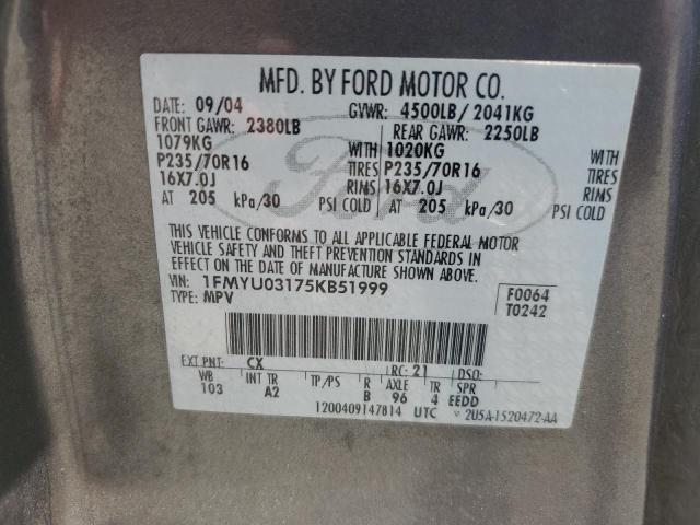 2005 Ford Escape Xlt VIN: 1FMYU03175KB51999 Lot: 61343834