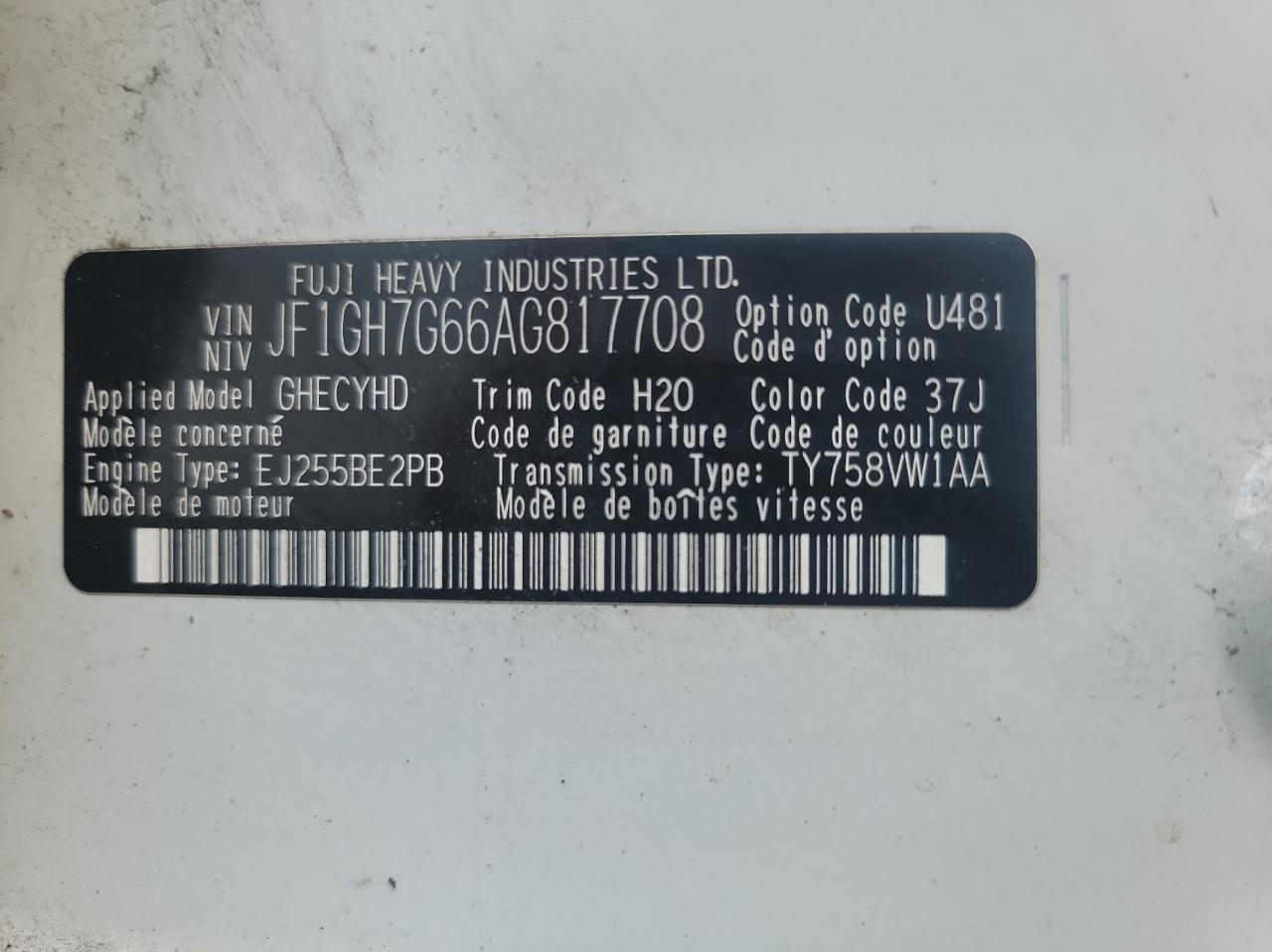 JF1GH7G66AG817708 2010 Subaru Impreza Wr