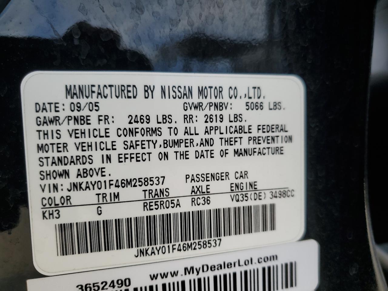 JNKAY01F46M258537 2006 Infiniti M35 Base