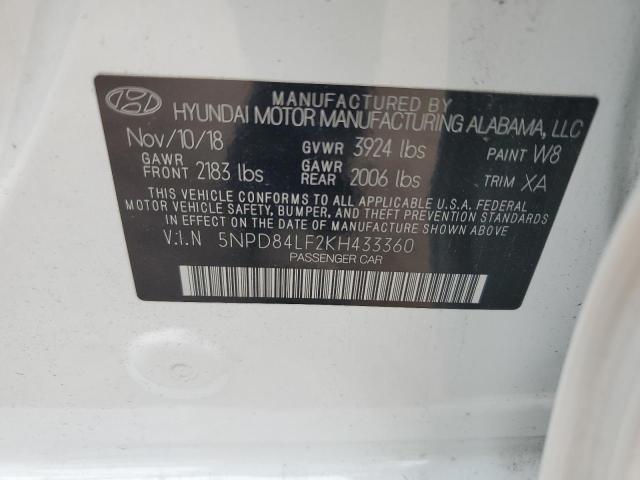 2019 Hyundai Elantra Sel VIN: 5NPD84LF2KH433360 Lot: 62799744