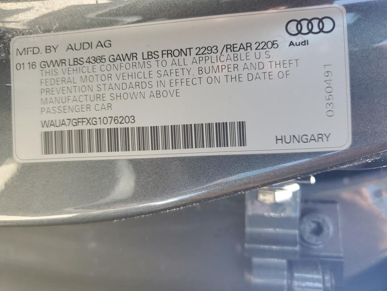 WAUA7GFFXG1076203 2016 Audi A3 Premium