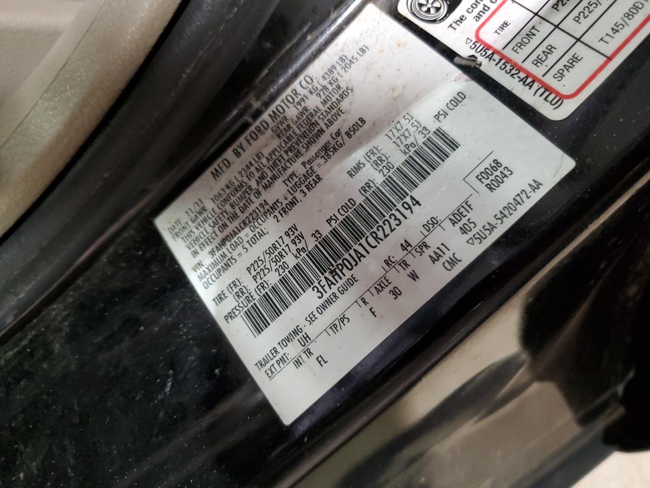 2012 Ford Fusion Sel vin: 3FAHP0JA1CR223194