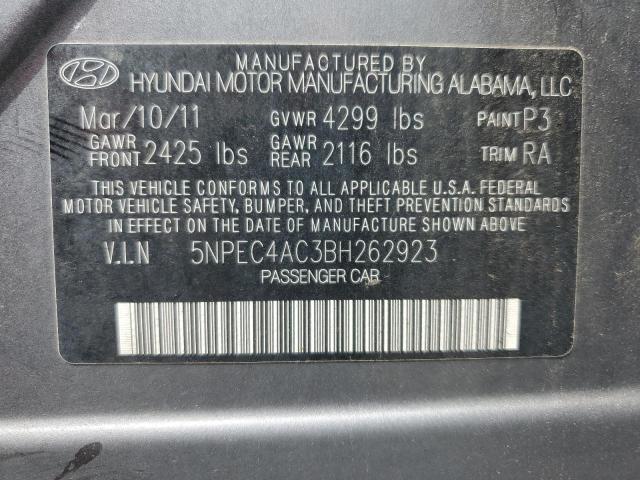2011 Hyundai Sonata Se VIN: 5NPEC4AC3BH262923 Lot: 62025404