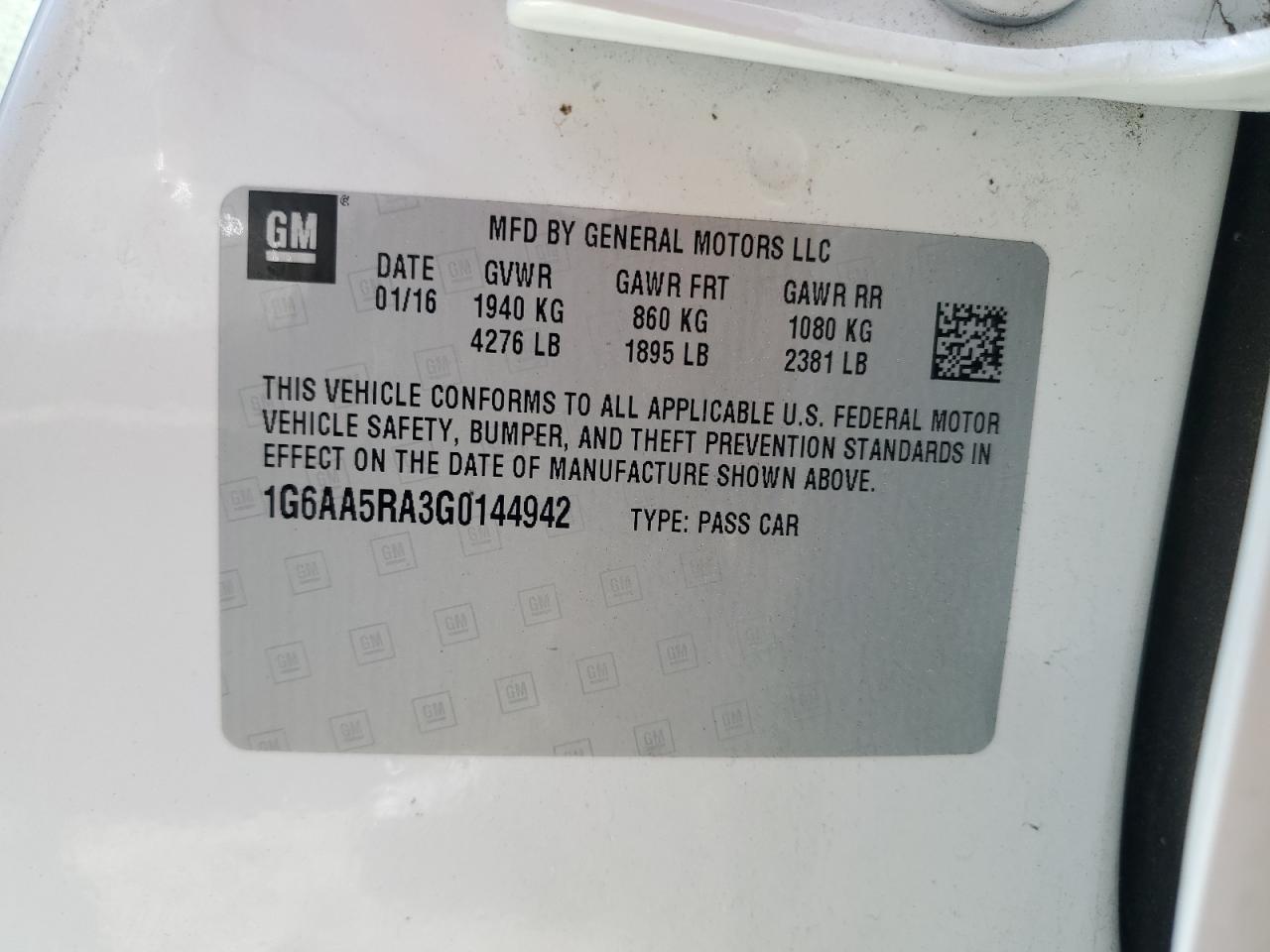 1G6AA5RA3G0144942 2016 Cadillac Ats