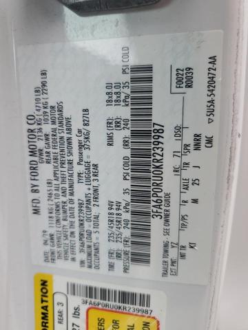 2019 FORD FUSION TIT - 3FA6P0RU0KR239987