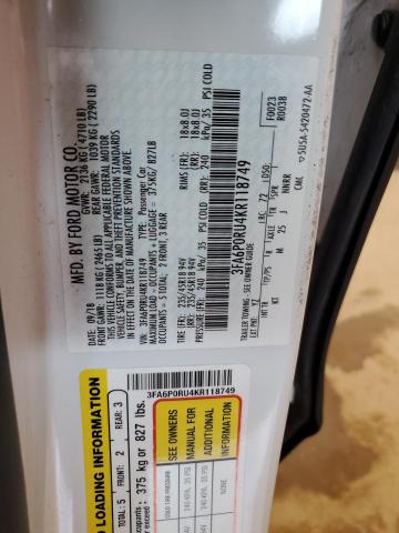 2019 Ford Fusion Titanium VIN: 3FA6P0RU4KR118749 Lot: 62624834