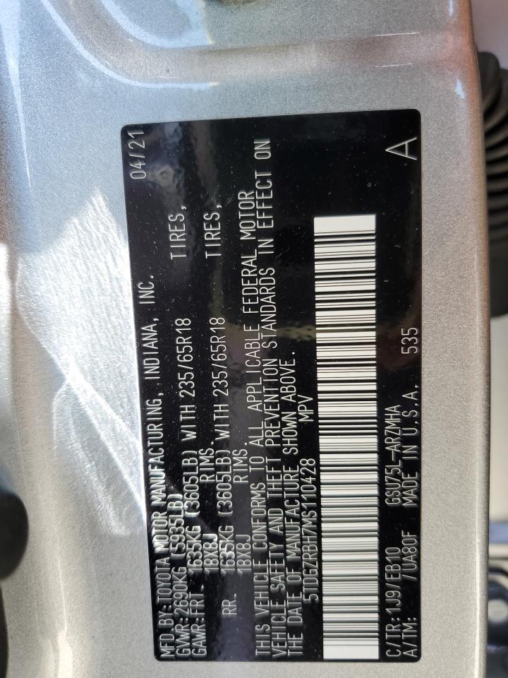5TDGZRBH7MS110428 2021 Toyota Highlander Xle