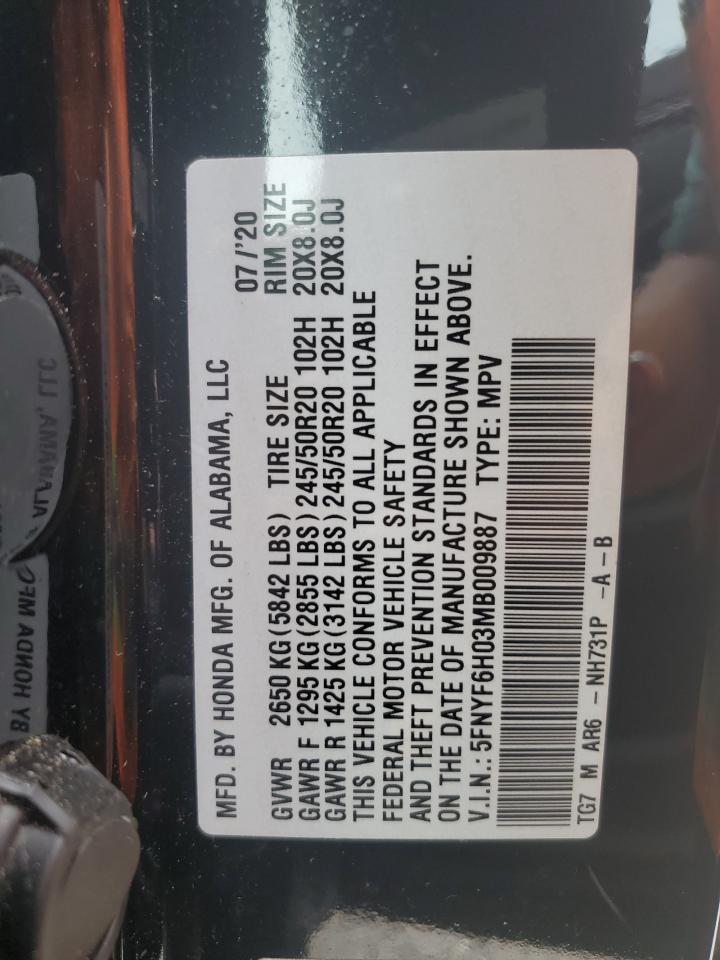 5FNYF6H03MB009887 2021 Honda Pilot Elite