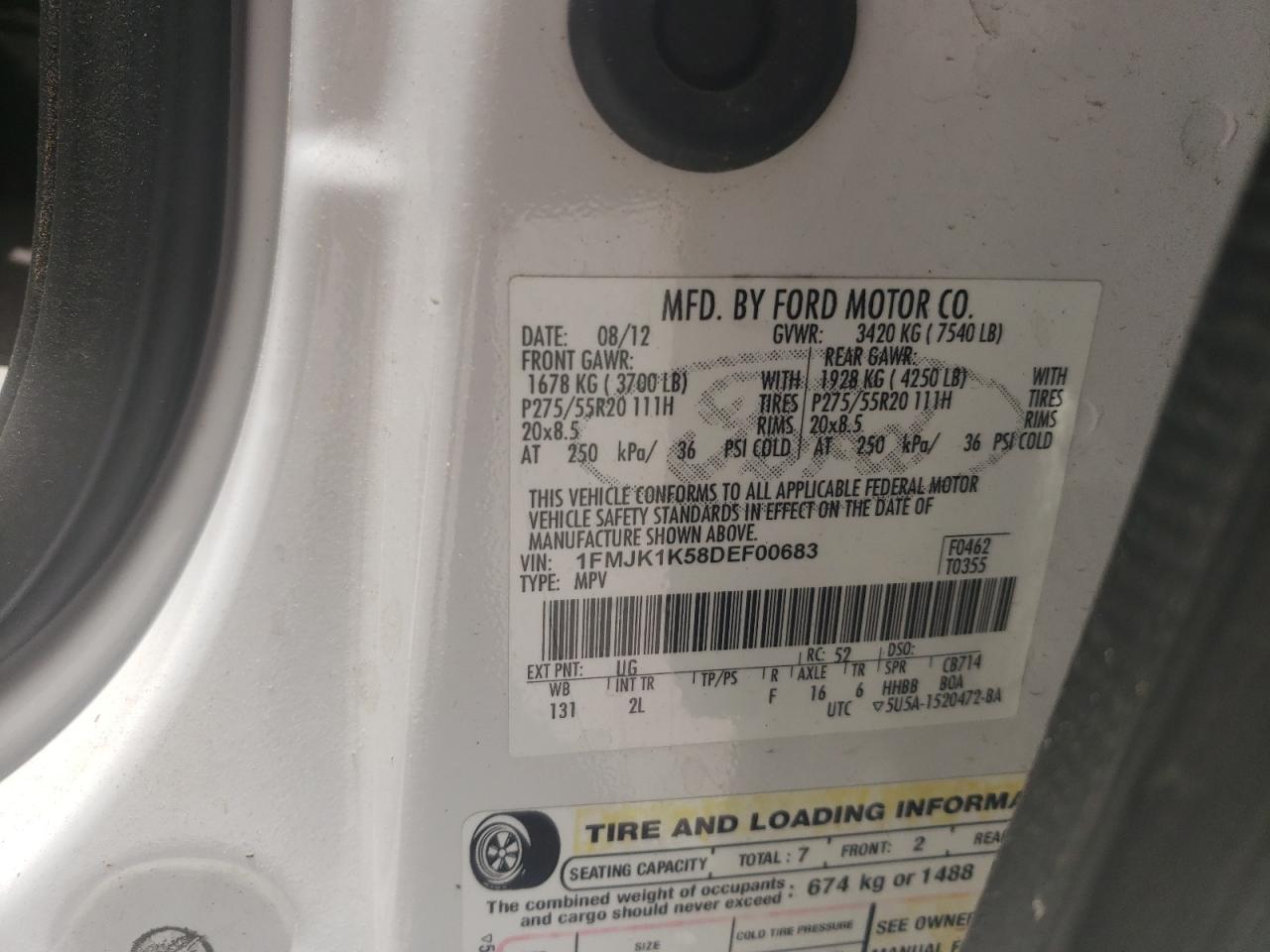 1FMJK1K58DEF00683 2013 Ford Expedition El Limited