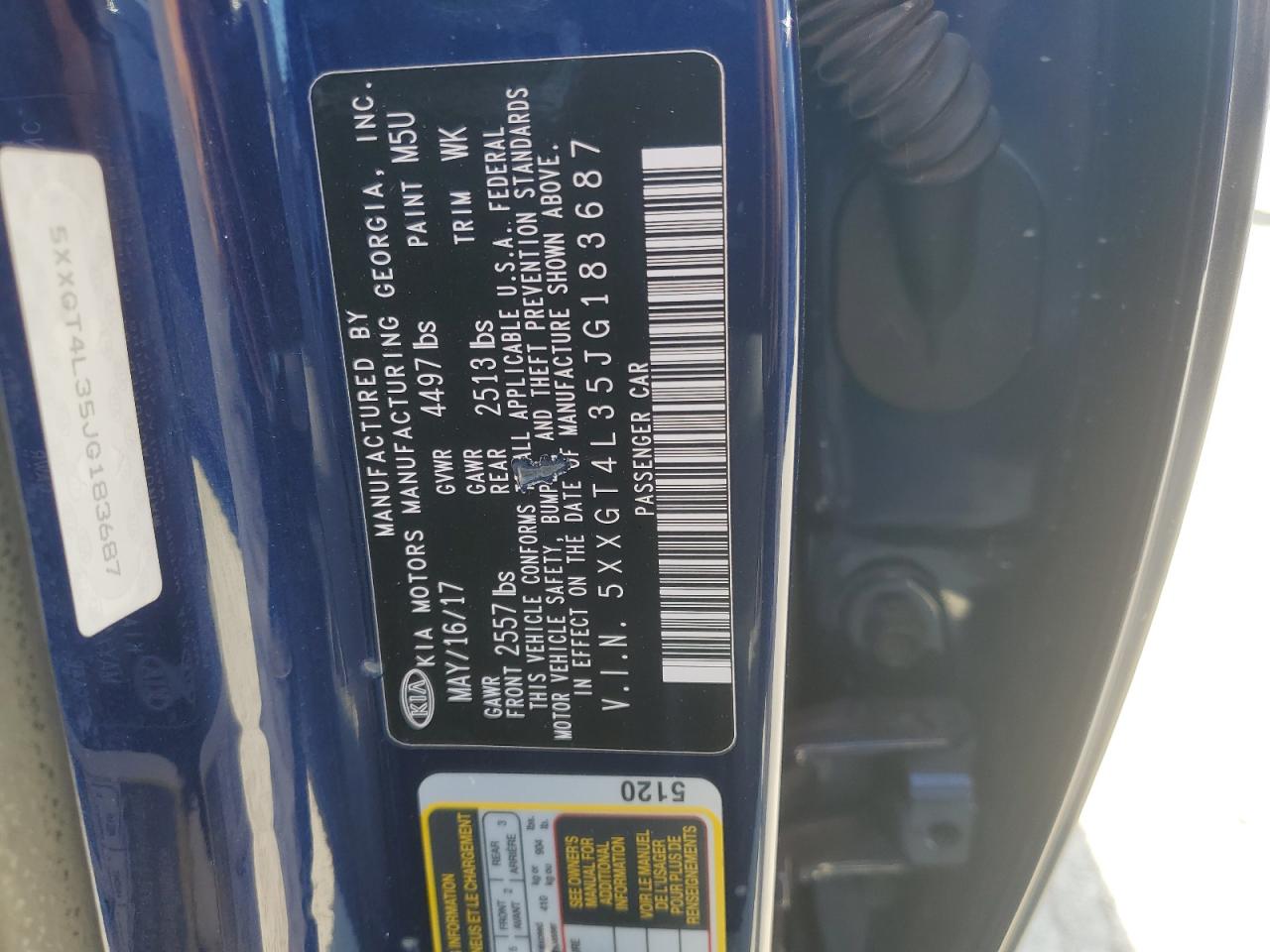 5XXGT4L35JG183687 2018 Kia Optima Lx