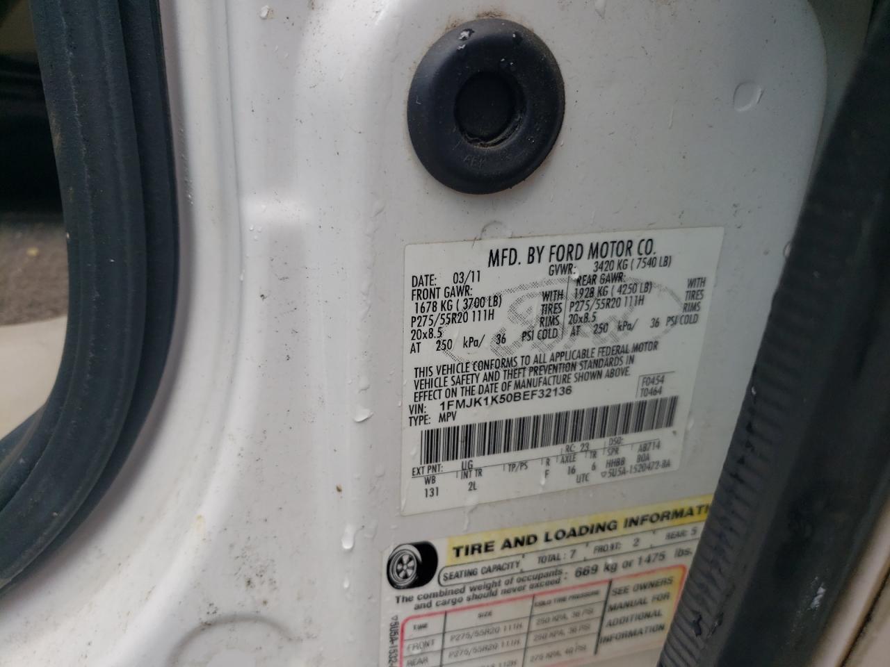 1FMJK1K50BEF32136 2011 Ford Expedition El Limited