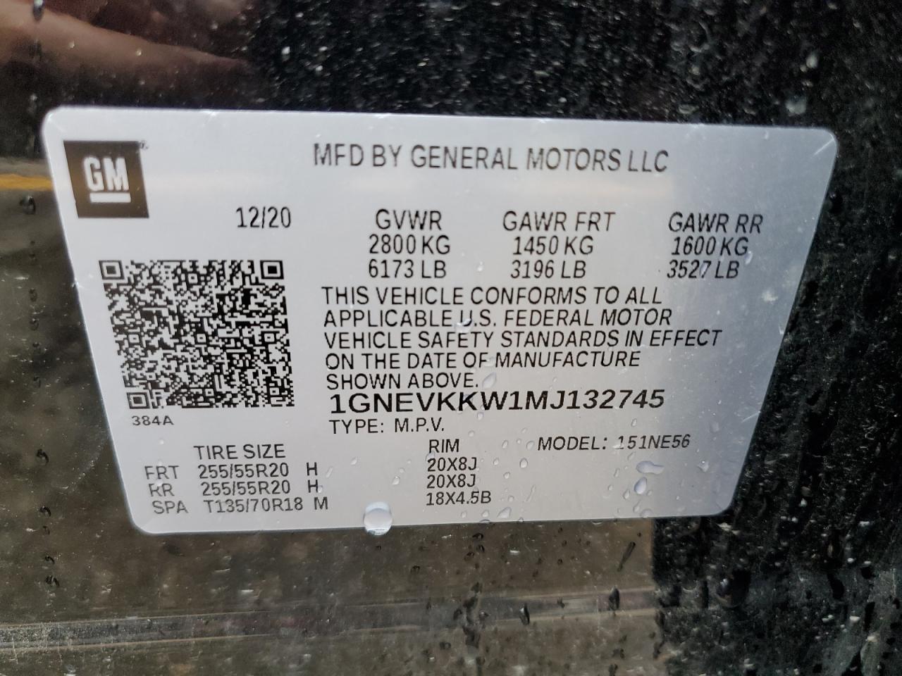 1GNEVKKW1MJ132745 2021 Chevrolet Traverse Premier