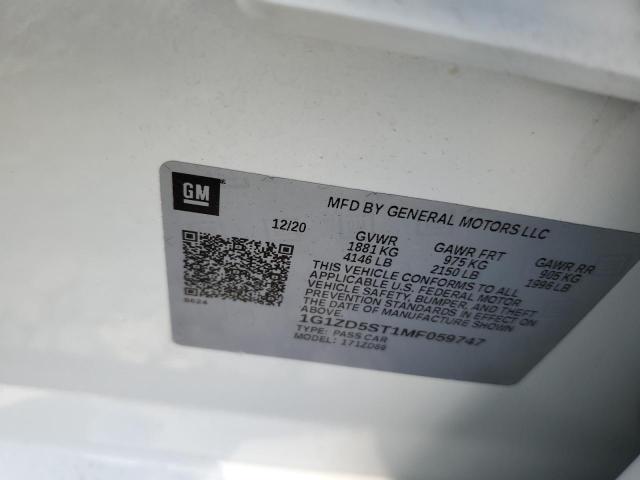 2021 Chevrolet Malibu Lt VIN: 1G1ZD5ST1MF059747 Lot: 61496124