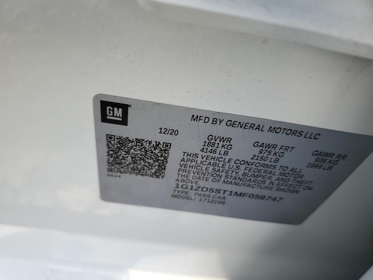 1G1ZD5ST1MF059747 2021 Chevrolet Malibu Lt