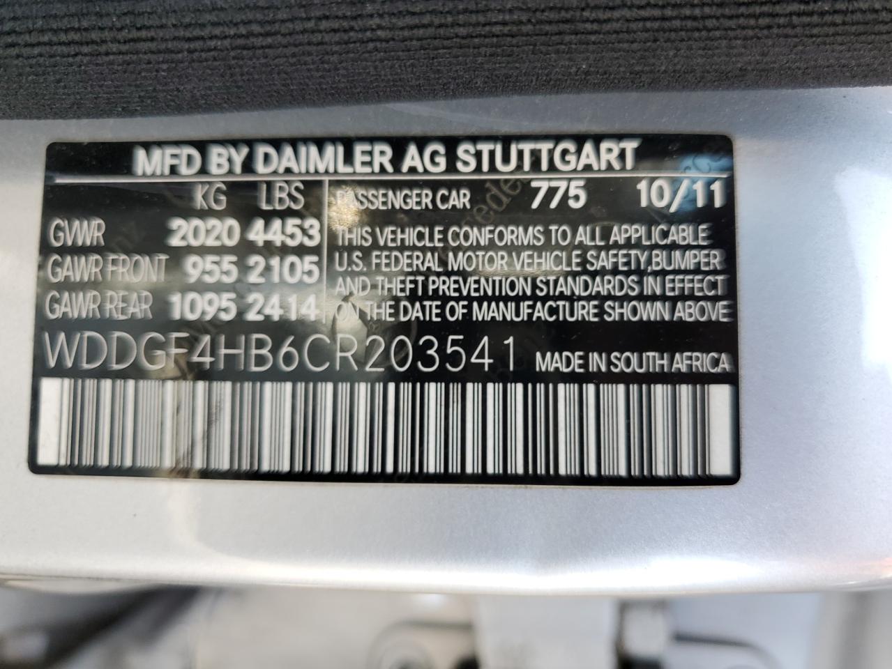 WDDGF4HB6CR203541 2012 Mercedes-Benz C 250