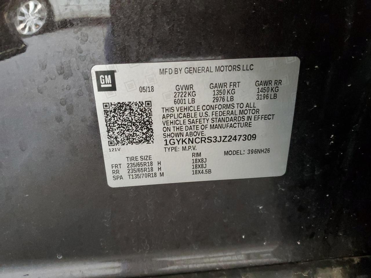 1GYKNCRS3JZ247309 2018 Cadillac Xt5 Luxury